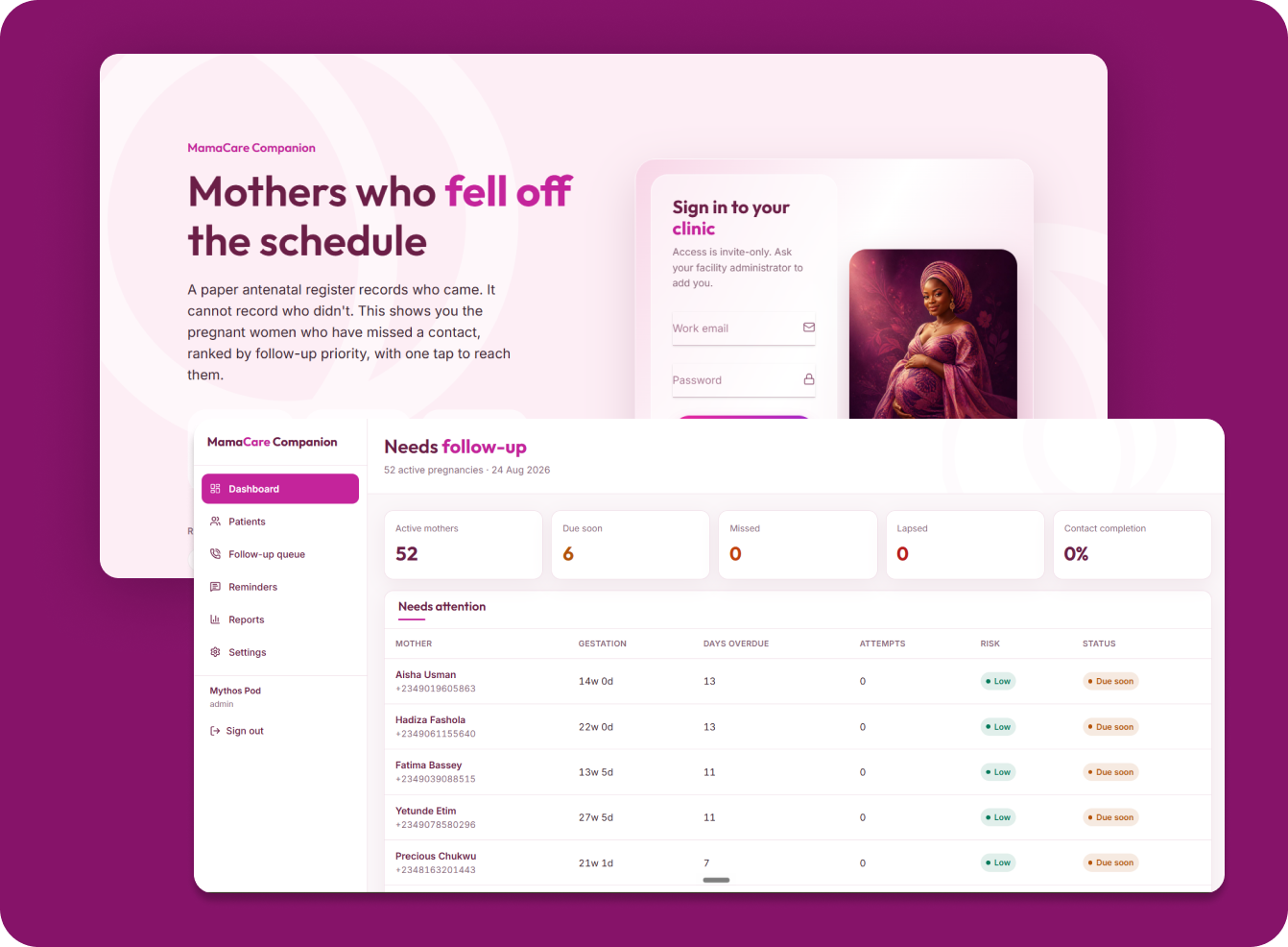 Mama Care Web App screenshot